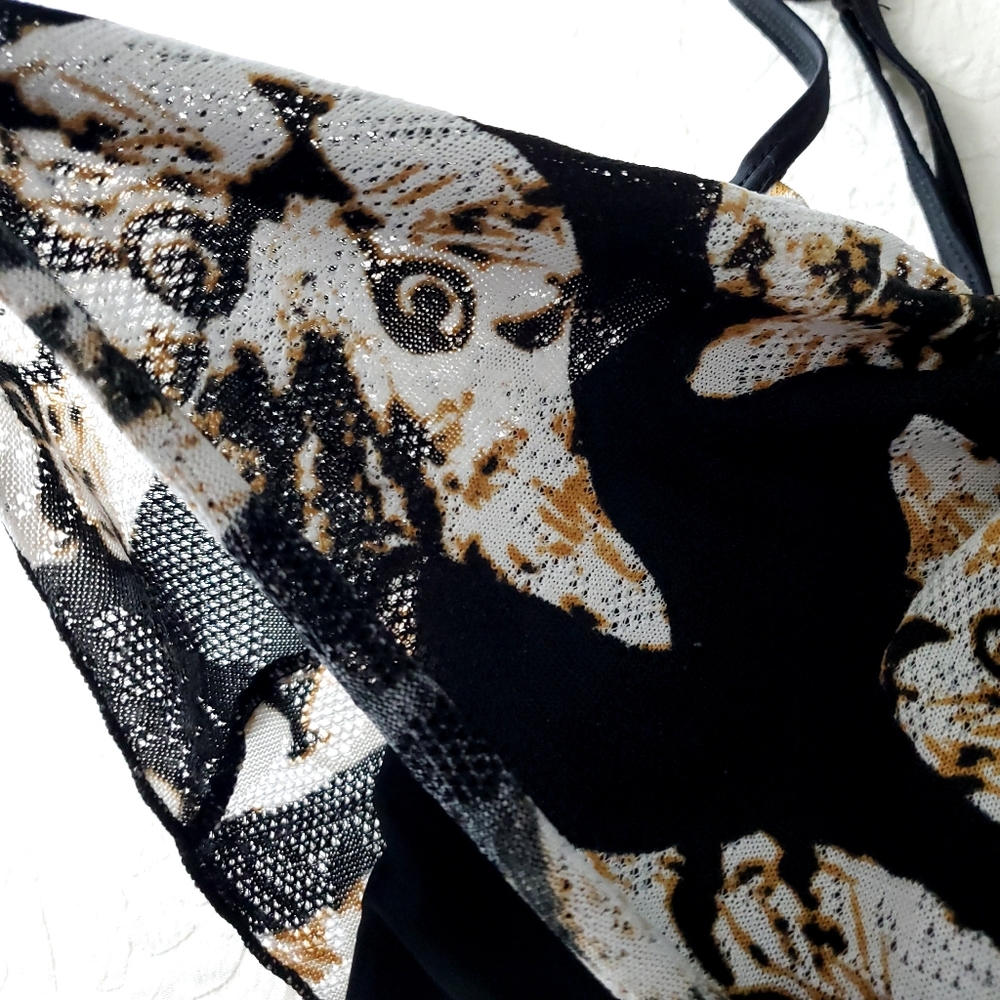 Esowell Cat Print Swim Top, Black & Brown, Size Medium - Picture 6 of 16